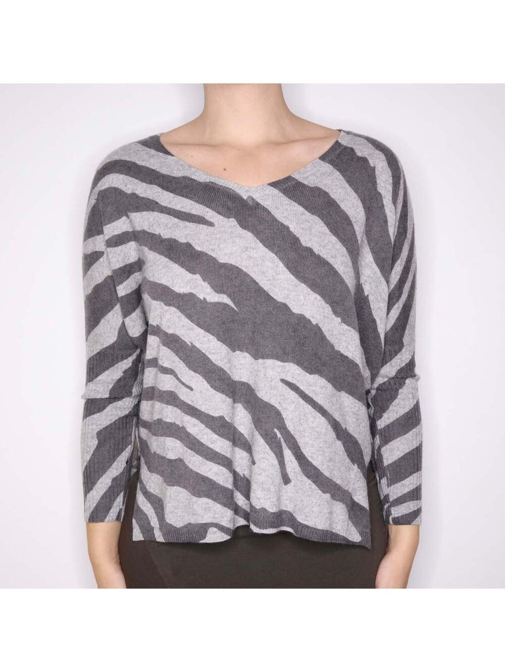 Modern Grey Zebra Cashmere Sweater (XS/S)